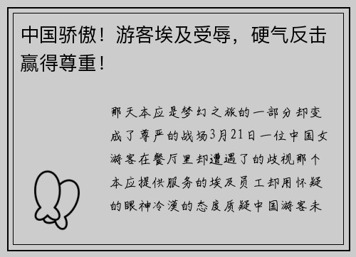 中国骄傲！游客埃及受辱，硬气反击赢得尊重！